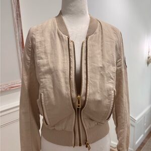Zadig Light Tan Bomber Jacket with Gold Zippers
